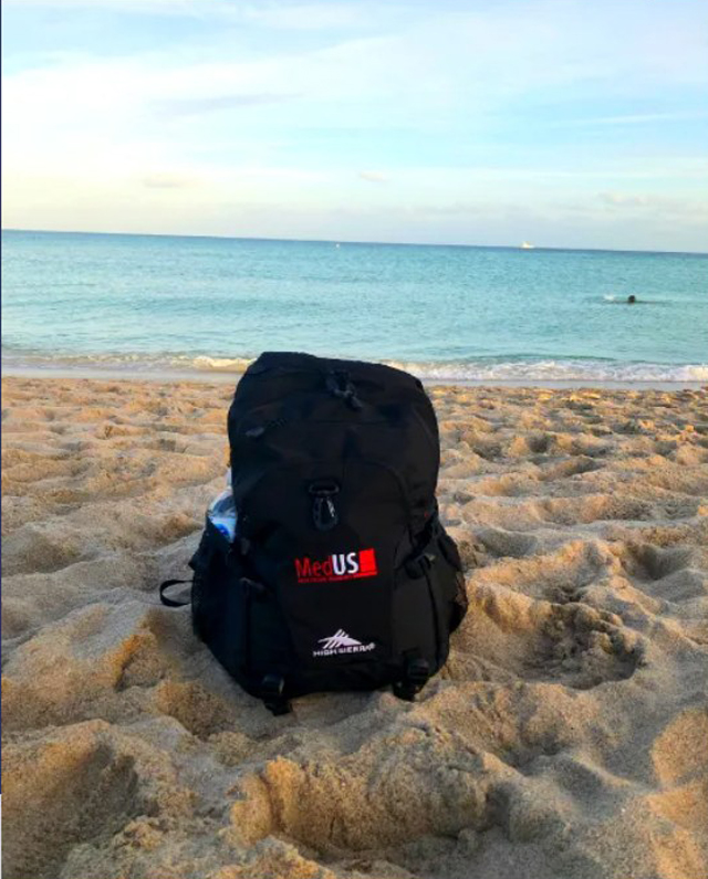 MedUS backpack on a sunny beach